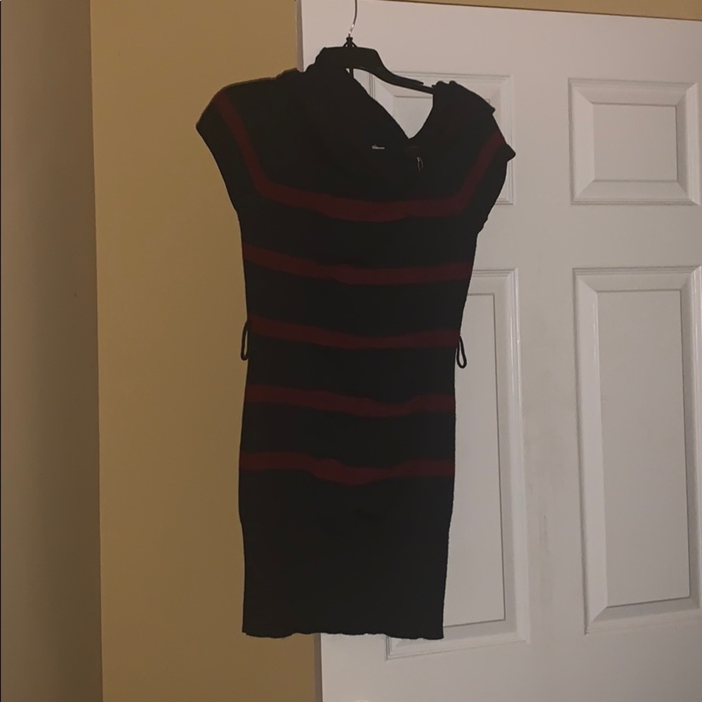 Blue dress with red stripes